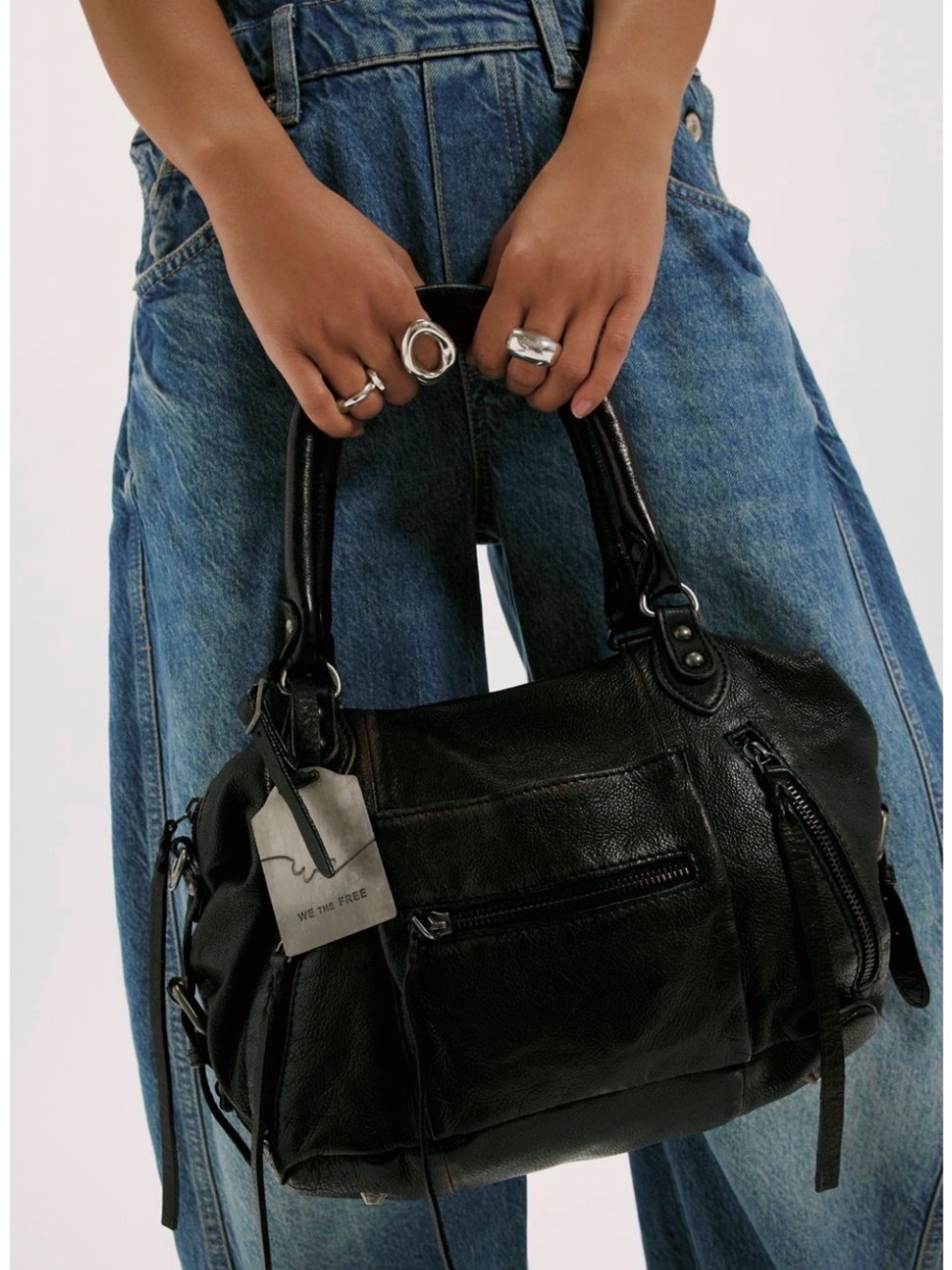 Free People We The Free Baby Emerson in Black Leather Satchel Handbag - Women